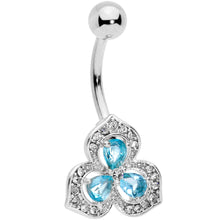 Load image into Gallery viewer, Blue Clear Gems Art Deco Luxe Glamour Leaves Dangle Belly Ring
