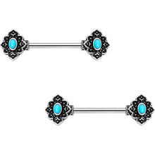 Load image into Gallery viewer, 14G 9/16 Faux Turquoise Baroque Oval Barbell Nipple Ring Set
