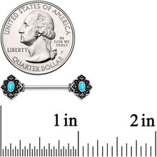 Load image into Gallery viewer, 14G 9/16 Faux Turquoise Baroque Oval Barbell Nipple Ring Set
