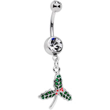 Load image into Gallery viewer, Clear Gem Red Green Kiss Me Under The Mistletoe Dangle Belly Ring
