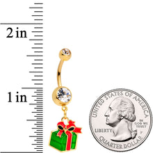 Load image into Gallery viewer, Clear Gem Gold Tone Green Red Happy Holiday Gift Dangle Belly Ring
