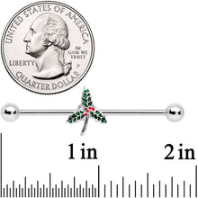 Load image into Gallery viewer, 14G Christmas Mistletoe Industrial Barbell 38mm
