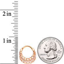 Load image into Gallery viewer, 16G 3/8 Clear CZ Gem Rose Gold Tone Chain Hinged Septum Ring

