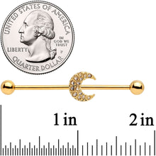 Load image into Gallery viewer, 14G Clear Gem Gold Tone Crescent Moon Industrial Barbell 38mm
