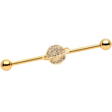 Load image into Gallery viewer, 14G Clear Gem Gold Tone Planet Saturn Industrial Barbell 38mm
