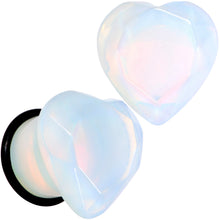 Load image into Gallery viewer, White Opalite Faceted Heart Single Flare Plug Set 6mm to 25mm
