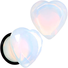 Load image into Gallery viewer, White Opalite Faceted Heart Single Flare Plug Set 6mm to 25mm
