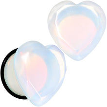 Load image into Gallery viewer, White Opalite Faceted Heart Single Flare Plug Set 6mm to 25mm

