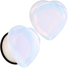 Load image into Gallery viewer, White Opalite Faceted Heart Single Flare Plug Set 6mm to 25mm
