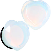 Load image into Gallery viewer, White Opalite Faceted Heart Single Flare Plug Set 6mm to 25mm
