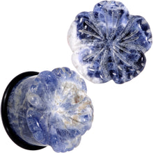 Load image into Gallery viewer, Natural Blue Sodalite Tropical Flower Single Flare Plug Set Sizes 6mm to 25mm
