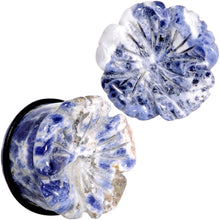 Load image into Gallery viewer, Natural Blue Sodalite Tropical Flower Single Flare Plug Set Sizes 6mm to 25mm

