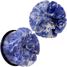 Load image into Gallery viewer, Natural Blue Sodalite Tropical Flower Single Flare Plug Set Sizes 6mm to 25mm
