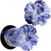 Load image into Gallery viewer, Natural Blue Sodalite Tropical Flower Single Flare Plug Set Sizes 6mm to 25mm
