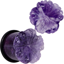 Load image into Gallery viewer, Purple Amethyst Stone Tropical Flower Single Flare Plug Set 6mm to 25mm
