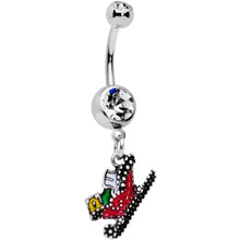 将图片加载到图库查看器，Clear Gem Happy Holidays Santas Sleigh Dangle Belly Ring

