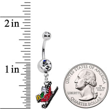 将图片加载到图库查看器，Clear Gem Happy Holidays Santas Sleigh Dangle Belly Ring

