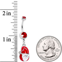 Load image into Gallery viewer, Clear Red Gem Happy Santa Dangle Belly Ring
