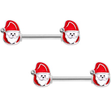 Load image into Gallery viewer, 14G 9/16 Clear Gem Happy Santa Barbell Nipple Ring Set
