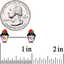 Load image into Gallery viewer, 14G 9/16 Iridescent Holiday Penguin Barbell Nipple Ring Set
