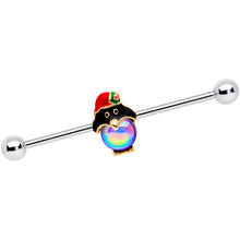 Load image into Gallery viewer, 14G Iridescent Orb Holiday Penguin Barbell 38mm
