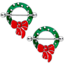 将图片加载到图库查看器，14G 9/16 Holiday Red Bow Wreath Nipple Shield Set
