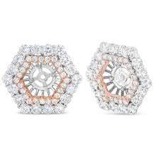 将图片加载到图库查看器，14K Rose and White Gold 1 7/8 Cttw Round Diamond Double Halo Earring Jacket for 6mm Round Studs (G-H Color, VS2-SI1 Clarity)
