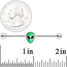 Load image into Gallery viewer, 14G Green Glow in the Dark Space Alien Industrial Barbell 38mm
