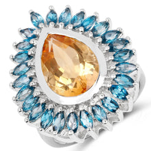 Load image into Gallery viewer, 7.54 Carat Genuine Citrine &amp; London Blue Topaz .925 Sterling Silver Ring
