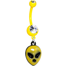 将图片加载到图库查看器，Clear Gem Yellow Glow in the Dark Grumpy Alien Dangle Belly Ring
