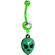 Load image into Gallery viewer, Clear Gem Green Glow in the Dark Grumpy Alien Dangle Belly Ring
