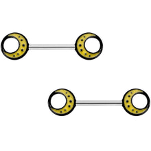 Load image into Gallery viewer, 14G 9/16 Glow in the Dark Yellow Moon Barbell Nipple Ring Set
