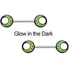 Load image into Gallery viewer, 14G 9/16 Glow in the Dark Yellow Moon Barbell Nipple Ring Set
