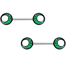 Load image into Gallery viewer, 14G 9/16 Glow in the Dark Green Moon Barbell Nipple Ring Set
