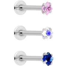 Load image into Gallery viewer, 16G 3/8 Pink Aurora Blue CZ Gem Labret Tragus Set of 3
