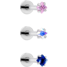 Load image into Gallery viewer, 16G 3/8 Pink Aurora Blue CZ Gem Labret Tragus Set of 3
