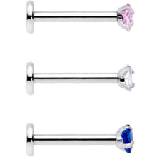 Load image into Gallery viewer, 16G 3/8 Pink Aurora Blue CZ Gem Labret Tragus Set of 3

