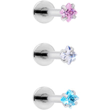 Load image into Gallery viewer, 16G 3/8 Clear Pink Blue CZ Gem Labret Tragus Set of 3
