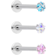 Load image into Gallery viewer, 16G 3/8 Clear Pink Blue Star CZ Gem Labret Tragus Set of 3
