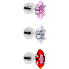Load image into Gallery viewer, 16G 3/8 Multicolor CZ Oval Gem Cats Eye Labret Set of 3
