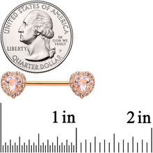 Load image into Gallery viewer, 14G 9/16 Clear Gem Rose Gold Tone Heart Barbell Nipple Ring Set

