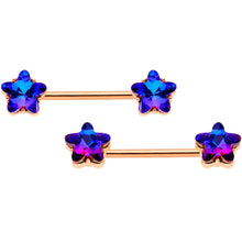Load image into Gallery viewer, 14G Dk Blue Gem Star Rose Gold Hue BCR Barbell Nipple Ring Set

