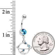 将图片加载到图库查看器，Aqua Gem Stars Orbiting Saturn Dangle Belly Ring
