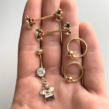 将图片加载到图库查看器，14G Red Gem Gold Tone Holly BCR Barbell Nipple Ring Set of 4
