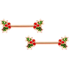 Load image into Gallery viewer, 14G Red Gem Rose Gold Tone Holly Captive Barbell Nipple Ring Set
