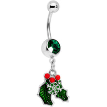 Load image into Gallery viewer, Green Gem Winter Wonderland Snow on the Holly Dangle Belly Ring
