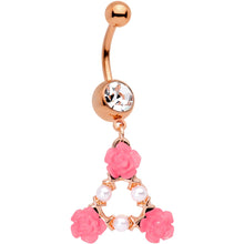 将图片加载到图库查看器，Clear Gem Rose Gold Tone Triangle of Roses Dangle Belly Ring
