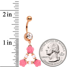 将图片加载到图库查看器，Clear Gem Rose Gold Tone Triangle of Roses Dangle Belly Ring
