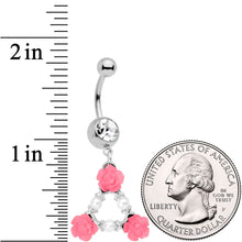 Load image into Gallery viewer, Clear Gem Triangle of Roses Dangle Belly Ring

