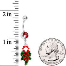 将图片加载到图库查看器，Red Gem Holiday Bow and Berries Holly Day Dangle Belly Ring
